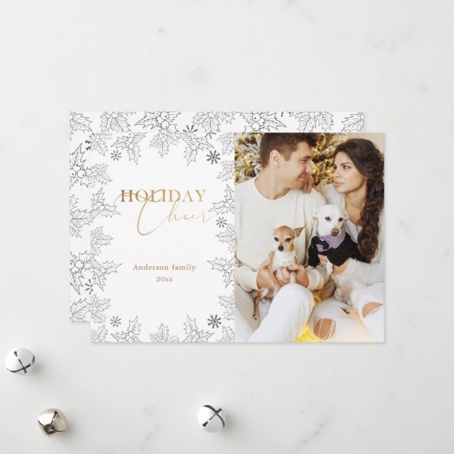 Festiva Tarjeta de vacaciones Gold Calligraphy para Invier (Anverso/Reverso In Situ)