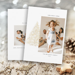 Festiva Tarjeta de vacaciones Gold Christmas Tree Two Phot