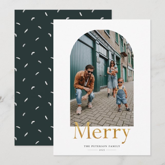 Festiva Tarjeta de vacaciones Gold Merry Arch Frame (Anverso / Reverso)