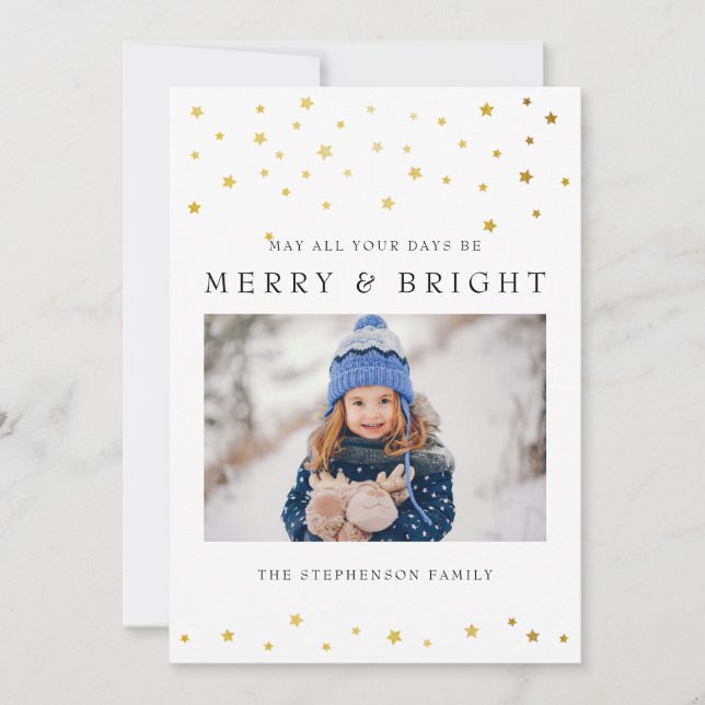 Festiva Tarjeta de vacaciones Gold Start Merry y Bright Ph (Anverso)