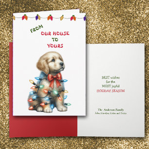 Festiva Tarjeta de vacaciones Golden Retriever Puppy en lu