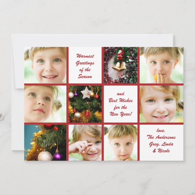 Festiva Tarjeta de vacaciones Graph de 9 fotos para navida (Anverso)