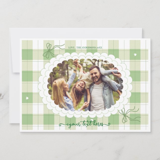 Festiva Tarjeta de vacaciones Green Gingham Plaid Personal (Anverso)