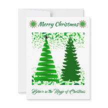 Tarjeta de vacaciones Green Merry Christmas Trees