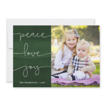 Tarjeta de vacaciones Green Painted Peace Love Joy