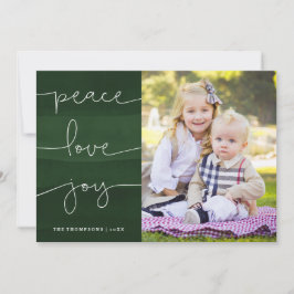 Festiva Tarjeta de vacaciones Green Painted Peace Love Joy