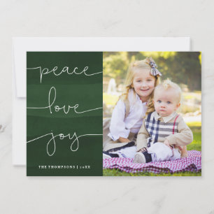 Festiva Tarjeta de vacaciones Green Painted Peace Love Joy