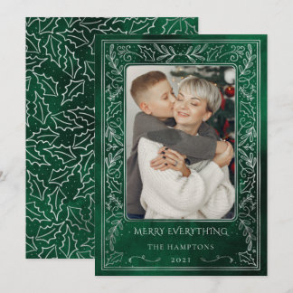 Festiva Tarjeta de vacaciones Green Silver Pine Holly Berr