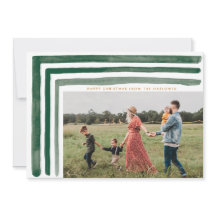 Tarjeta de vacaciones Green Watercolor Strips