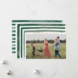 Festiva Tarjeta de vacaciones Green Watercolor Strips