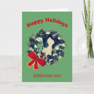 Festiva Tarjeta de vacaciones Greyhound Wreath Bow para na