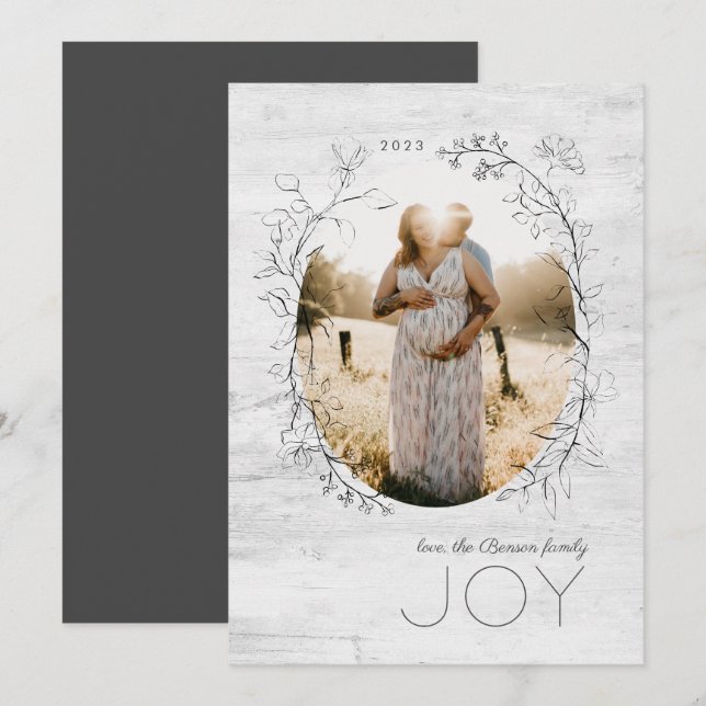 Festiva Tarjeta de vacaciones gris de marco ovalado de esb (Anverso / Reverso)