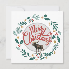 Festiva Tarjeta de vacaciones Holly and Leaf Circle Moose 
