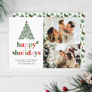 Festiva Tarjeta de vacaciones Holly Merry y Bright