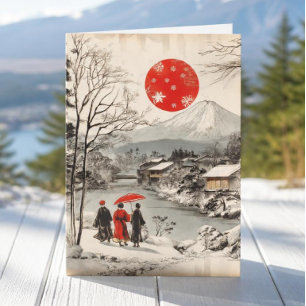 Festiva Tarjeta de vacaciones japonesa antigua