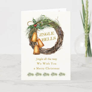 Festiva Tarjeta de vacaciones Jingle Bells Holly Pine Navi