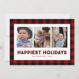 Festiva Tarjeta de vacaciones más felices Plaid Rojo Búfal