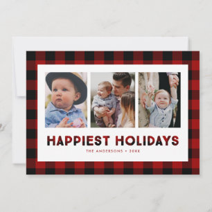 Festiva Tarjeta de vacaciones más felices Plaid Rojo Búfal