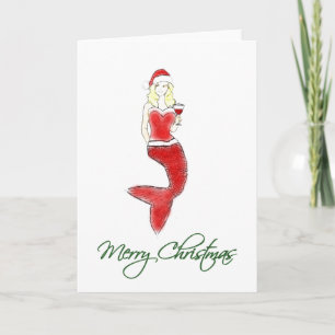 Festiva Tarjeta de vacaciones Mermaid Santa Hat