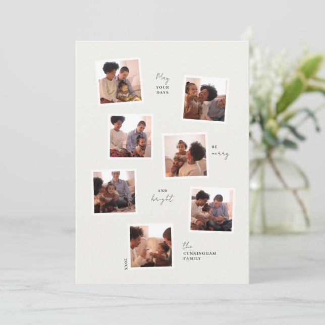 Festiva Tarjeta de vacaciones mínima de siete fotos (Anverso de pie)