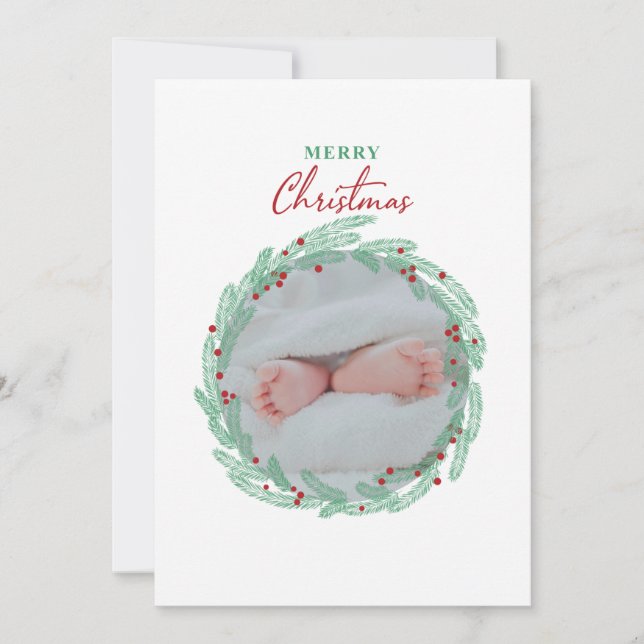 Festiva Tarjeta de vacaciones Minimalista de Wreath verde (Anverso)