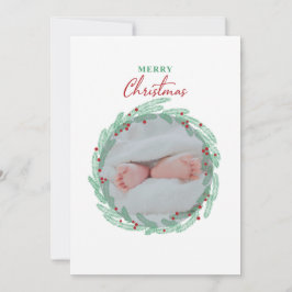 Festiva Tarjeta de vacaciones Minimalista de Wreath verde