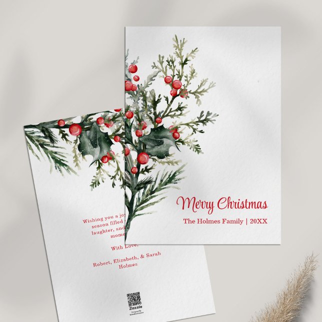 Festiva Tarjeta de vacaciones moderna Minimalista Mistleto (Modern Minimalist Mistletoe Holiday Card on white table)
