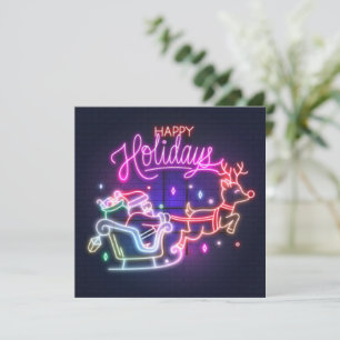 Festiva Tarjeta de vacaciones Neon Santa Reindeer