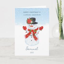 Festiva Tarjeta de vacaciones Nieto Navidades Snowman