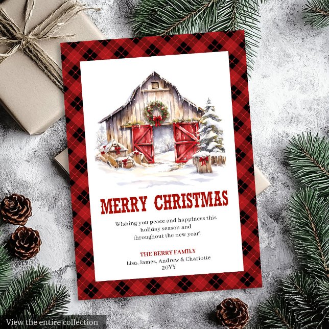 Festiva tarjeta de vacaciones occidental de cuadros de búf (Western holiday card buffalo plaid country

)