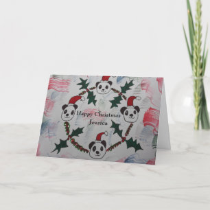 Festiva Tarjeta de vacaciones Panda para navidades