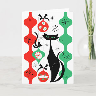 Festiva Tarjeta de vacaciones para gatos Retro Xmas