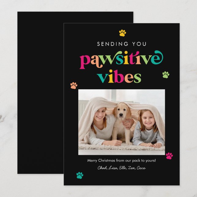 Festiva Tarjeta de vacaciones para mascotas editable de vi (Anverso / Reverso)