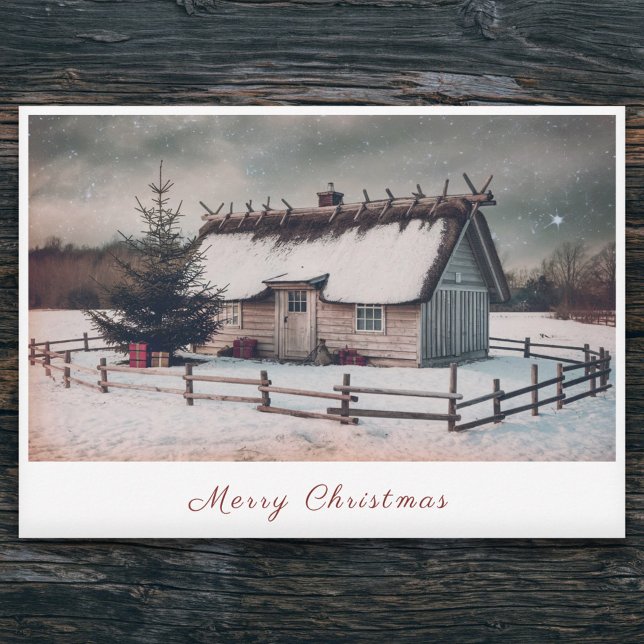 Festiva Tarjeta de vacaciones para Navidades de escenas de (Vintage Cabin Winter Scene Christmas Holiday Card)