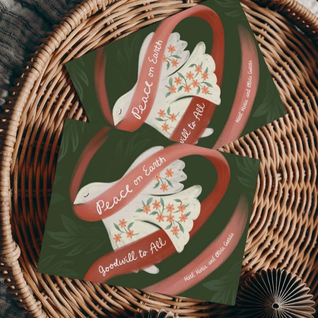 Festiva Tarjeta de vacaciones "Paz en la Tierra" con palom (Subido por el creador)