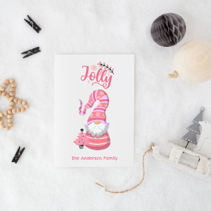 Festiva Tarjeta de vacaciones Pink Jolly Gnome - Familia P