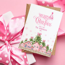 Festiva Tarjeta de vacaciones Pinkmas de color rosa del ár