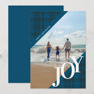 Festiva Tarjeta de vacaciones Plaid JOY Diagonal Azul
