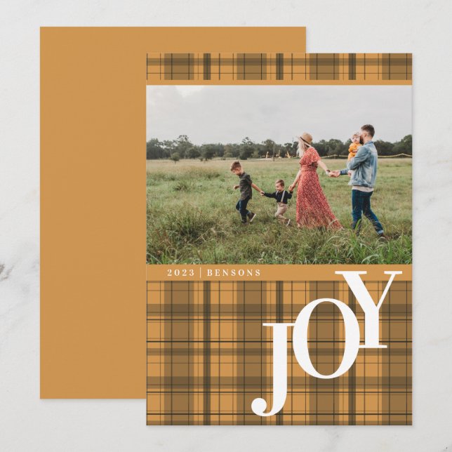Festiva Tarjeta de vacaciones Plaid JOY Gold (Anverso / Reverso)