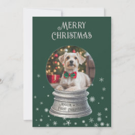 Festiva Tarjeta de vacaciones plana con copo de nieve verd