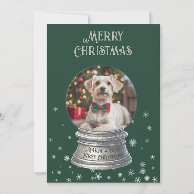 Festiva Tarjeta de vacaciones plana con copo de nieve verd (Anverso)