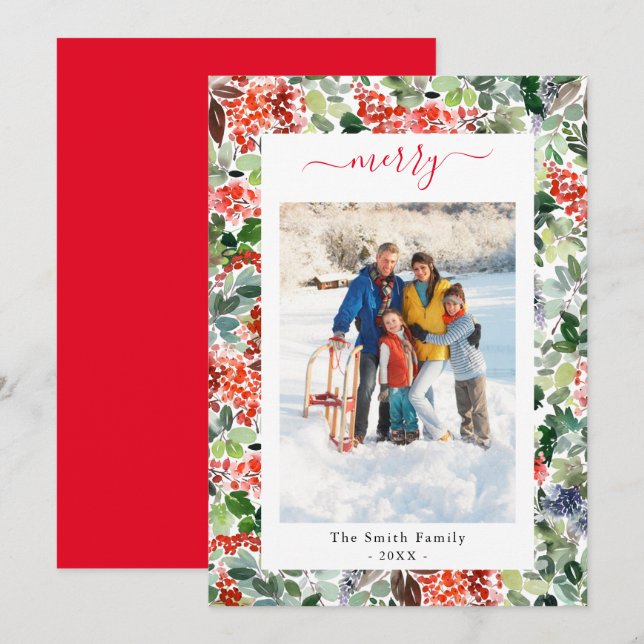Festiva Tarjeta de vacaciones plana con foto de merry manu (Anverso / Reverso)