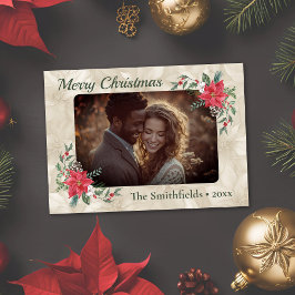 Festiva Tarjeta de vacaciones plana con fotos de poinsetti