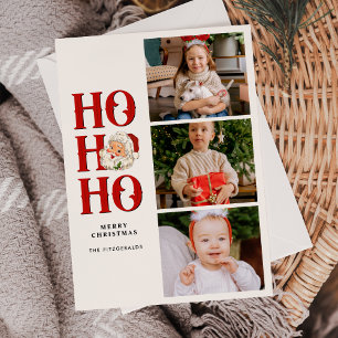Festiva Tarjeta de vacaciones plana con fotos Ho Ho Ho Ho