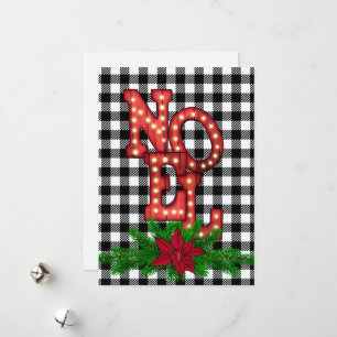 Festiva Tarjeta de vacaciones plana con Noel en Plaid de B