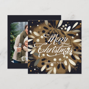 Festiva Tarjeta de vacaciones plana de mistletoe dorado