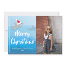 Tarjeta de vacaciones plana de tiburón en Navidade