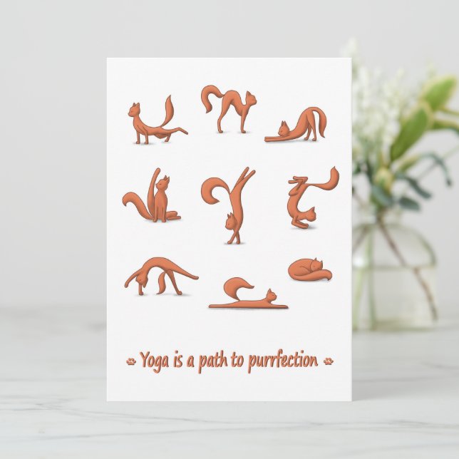 Festiva Tarjeta de vacaciones plana de yoga para gato (Anverso de pie)