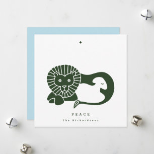 Festiva Tarjeta de vacaciones plana Evergreen Lion and Lam