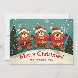 Festiva Tarjeta de vacaciones plana Fun Retro Bears Navida